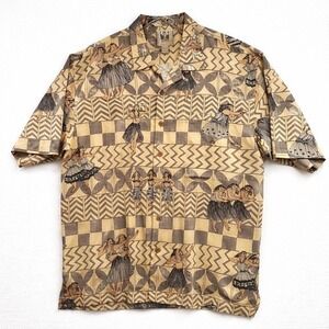 Kahala‎ Hula Dancer Hawaiian Shirt Men's XL 100% Silk Aloha Button Front
